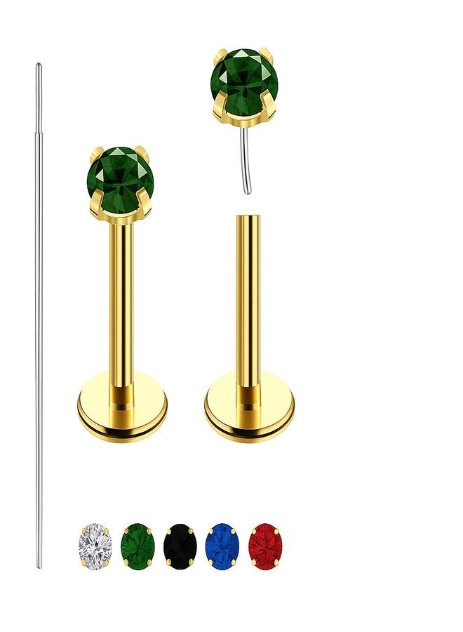 DAYANEY 2 Pcs Green Nose Stud, 20g Cartilage Emerald Earrings Tragus Piercing Jewelry for St Patricks Day Accessories, Gold Nose Ring as May Birthstone Jewelry(3mm-Green Emerald) - Image 1